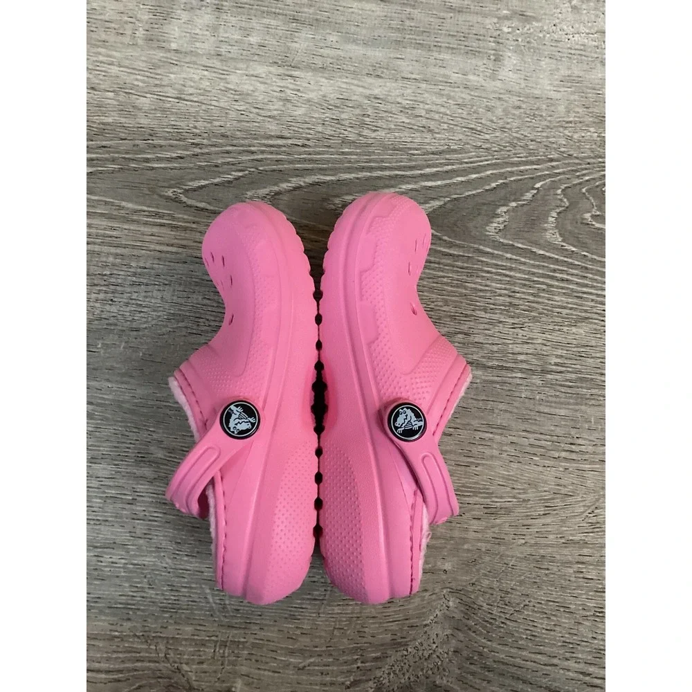 Crocs Youth Girls Size 11 C11 Faux Fur Lined Pink Slip On Comfort Shoes 203506
